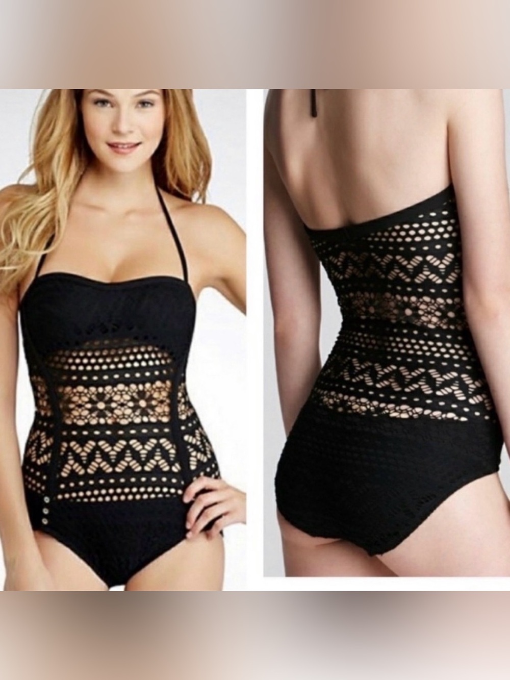 Robin Piccone Black One-Piece Swimsuit with Crochet Detail